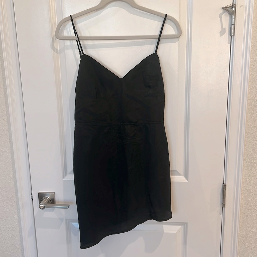 nwt LOVERS + FRIENDS Tiny Black Sheer Dress with Asymmetrical Hem Bustier Top
